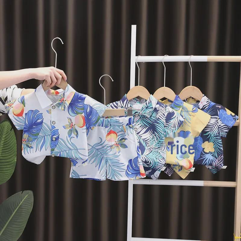 Kids' Summer Short-Sleeve Leaf Print Lapel Shirt