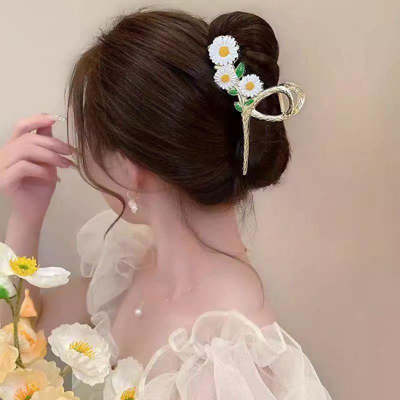 1 шт. Новая заколка-зажим для волос с капельным маслом, сплав, подвеска-ромашка, диск для затылка, зажим для волос "акула", аксессуары для волос, элегантная большая заколка для волос, женская
