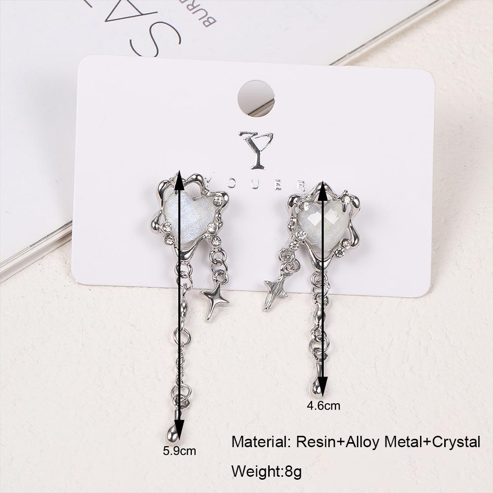 Корейские серебряные длинные серьги-кисточки в форме сердца для женщин-подростков, милые крутые серьги-подвески в форме звезды, ювелирные аксессуары