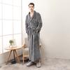 Plus Size Men's Autumn Winter Bathrobe Couple's Thickened Long Robe Solid Waist-tie Loungewear with Pockets