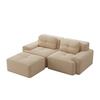 Boneless Modular Sofa, Modern L-Shaped for Living Room with Deep Seat, Comfortable Corduroy Cloud Sofa with Ottoman, Tufted Two-Seater Sofa Bed, Beige
