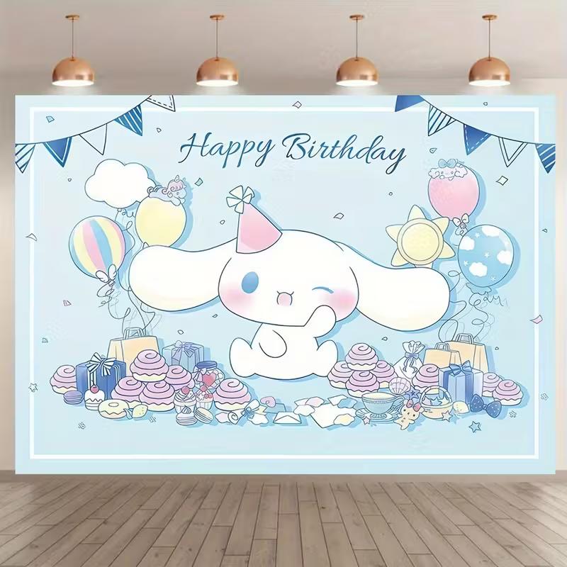 2D Blue Cinnamoroll Happy Birthday Backdrop for Kids & Teens Party