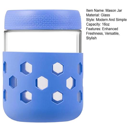 Стеклянные банки Мейсона Yousheng с силиконовыми рукавами 16 унций Герметичные банки для приготовления еды Герметичные контейнеры без BPA для овсянки на ночь, йогурта, перекусов
