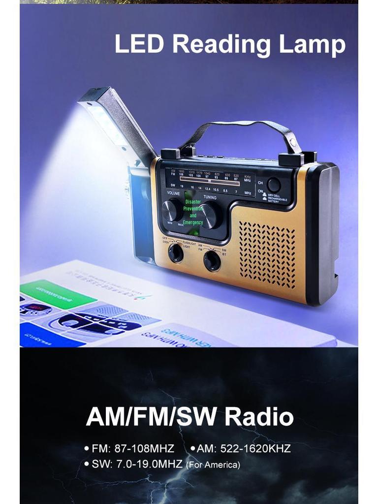Портативное радио с ручным приводом и солнечной батареей для экстренных ситуаций с многофункциональным освещением для подготовки к стихийным бедствиям