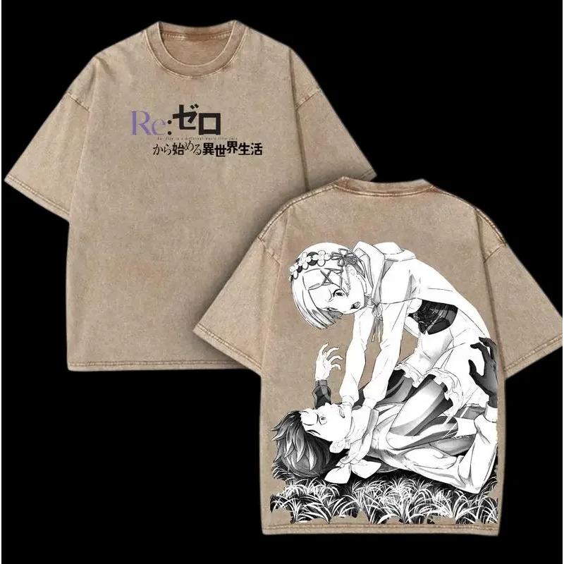 Re ZERO Starting Life In Another World Natsuki Subaru Rem Print T-shirt Men Women Cotton Tshirts Washed T Shirt Harajuku Tops