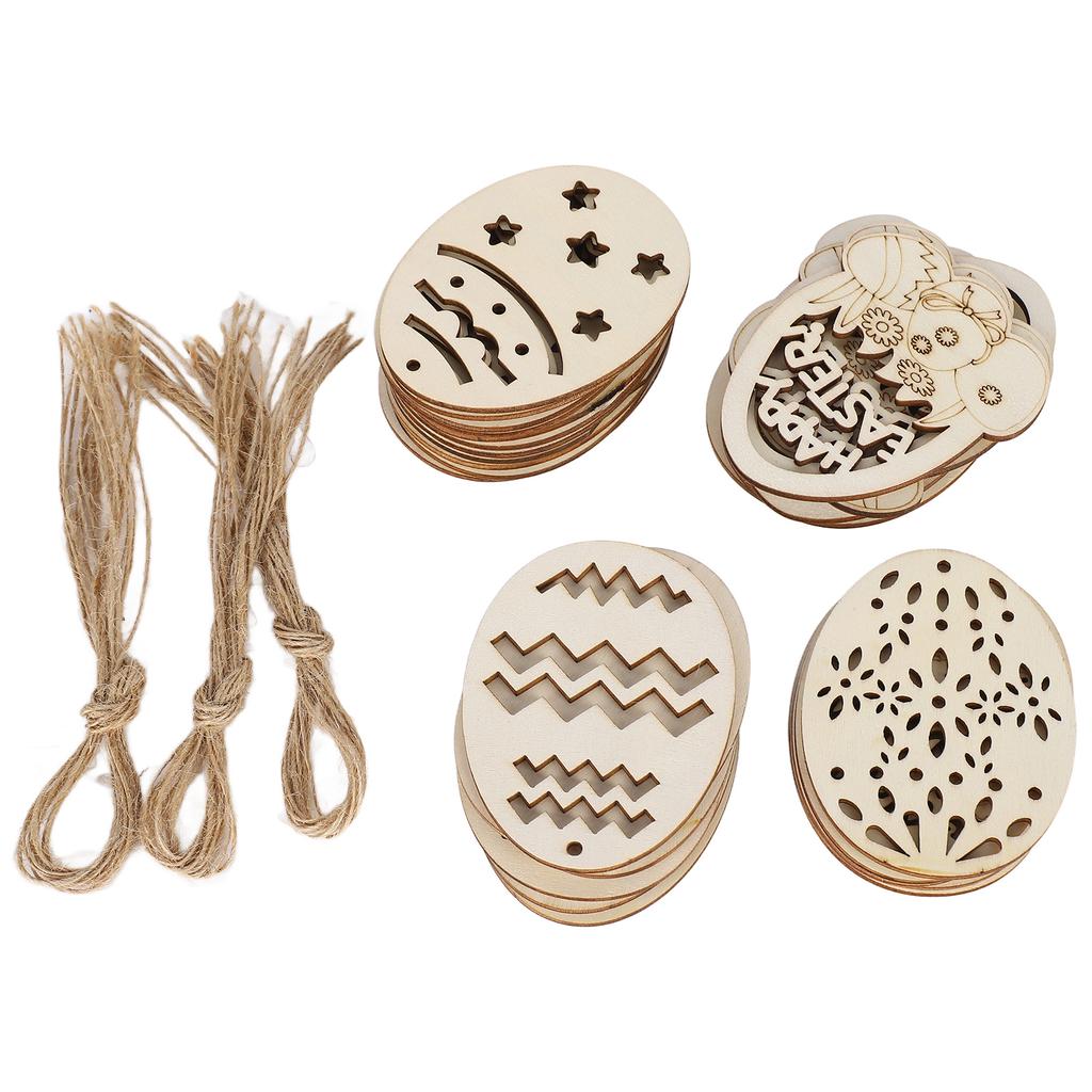 30pcs Easter Unfinished Wooden Ornaments Oval DIY Wooden Hanging Ornaments with 12 Paintbrush 30