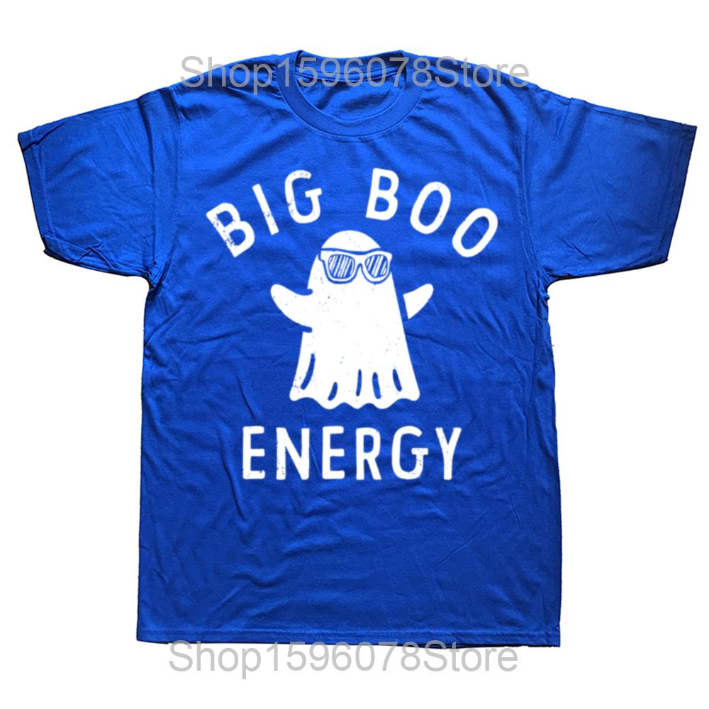 Funny Big Boo Energy Halloween Bed Sheet Ghost T Shirts Men Cotton Humor Streetwear Tee Shirt Short Sleeve Unisex Loose Clothing