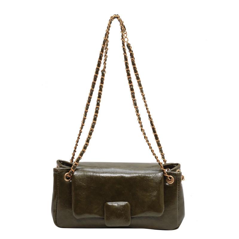 Женская сумка через плечо на одно плечо, простая корейская ретро-сумка из искусственной кожи, маленькая квадратная сумка Lady Flip Cover Commuter Bag, новая модная цепочка