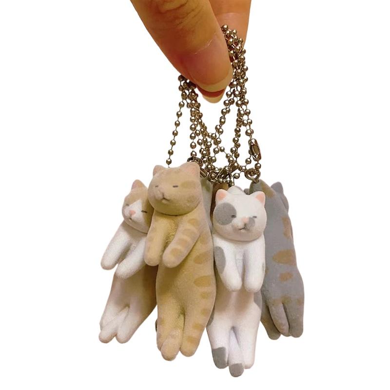 QUALIA Flocked Hanging Cat Capsule Toy Japanese Calico Striped Orange and White Cat Blue Cat Bag Pendant Cute Gifts