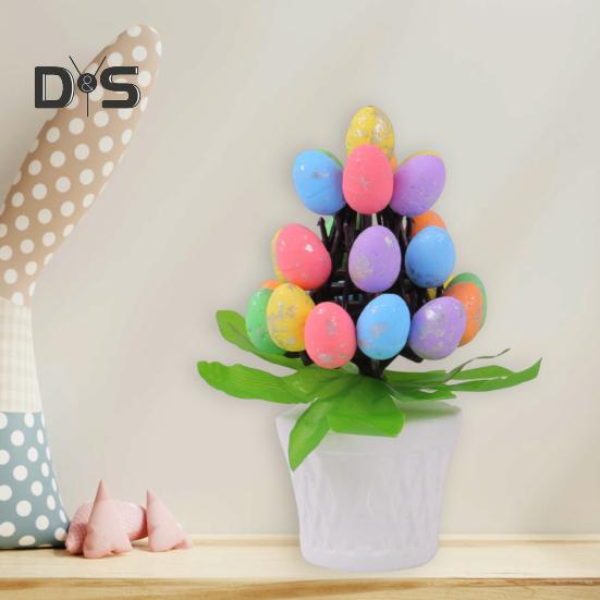 Easter Egg Ornament Easter Egg Bonsai Tree Low Maintenance Artificial Eggs Plants Desktop Easter Decoration Multicolor Potted Easter Ornament