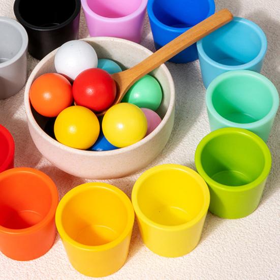 1 набор деревянных стаканчиков для сортировки по цвету, мелкая моторика, 12 цветов, игра на сопоставление мячей, для мальчиков и девочек, развивающая игрушка для сортировки мячей в виде радуги
