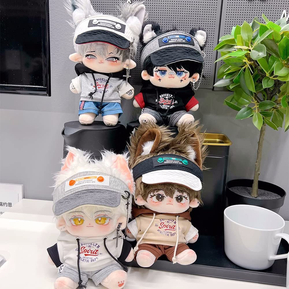 Кукла-плюш 20 см niannyyhouse со свободной одеждой, пустой цилиндр, худи с цветными блоками, шорты, аксессуары-клипсы для ушей, хлопковая кукла, наряжание (серый)