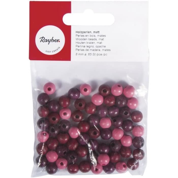 Perles en Bois - Rayher - 8 mm - Rouge - 65 pièces - Mixte