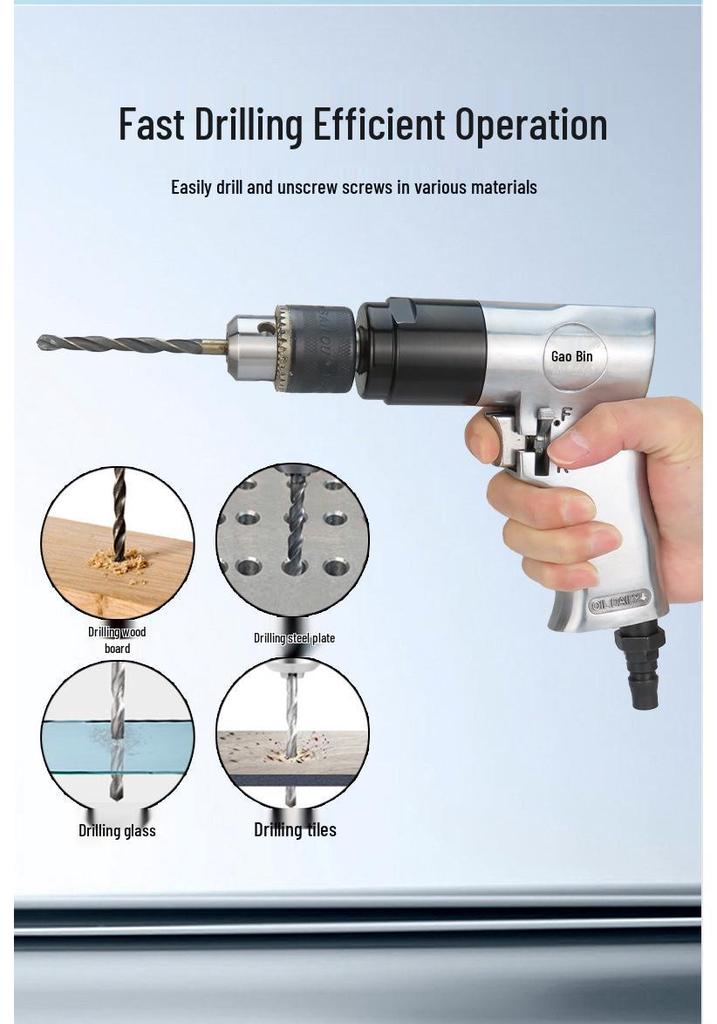 Gaobao 13mm Pneumatic Drill, Gun-Type Air Drill with Speed Control, 10mm Mixer & Hole Opener Tool.