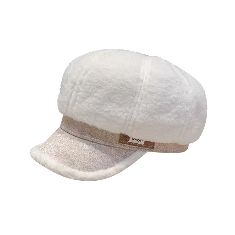 Autumn And Winter Women's Thick Octagonal Hat With Added Velvet Winter Warm Duckbill Cap Casual Sboy Hat