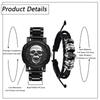 Skeleton Watch Bracelet Set of Rock Punk Leather Strap Stainless Steel Watch Waterproof Analog Quartz Skull Gothic Accessory Birthday Christmas Day