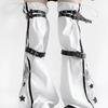 Women Harajuku Star Print Zippered Flared Leg Warmer Aesthetic Fashion Punk PU Harness Strap Leg Cover Thigh High Socks