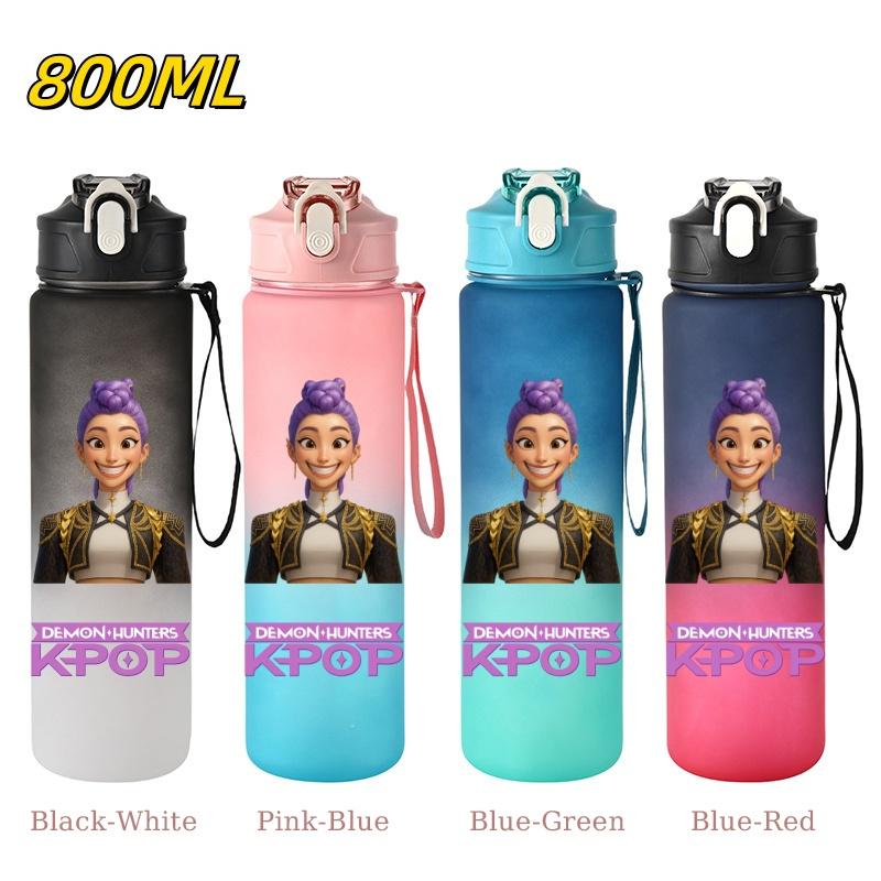 800ML KPop Demon Hunters Gradient Cartoon Pattern Big Capacity Straw Water Cup Outdoor Portable Sports Drink Bottles Travel Mug