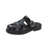 Soft Leather Casual Sandals Summer Woven Soft Bottom Closed Toe Platform Retro Flat Roman Style Sandals Women