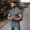 Muscleguys Летние уличные трендовые мужские модные универсальные футболки. Удобные хлопковые топы для фитнеса с v-образным вырезом и короткими рукавами.