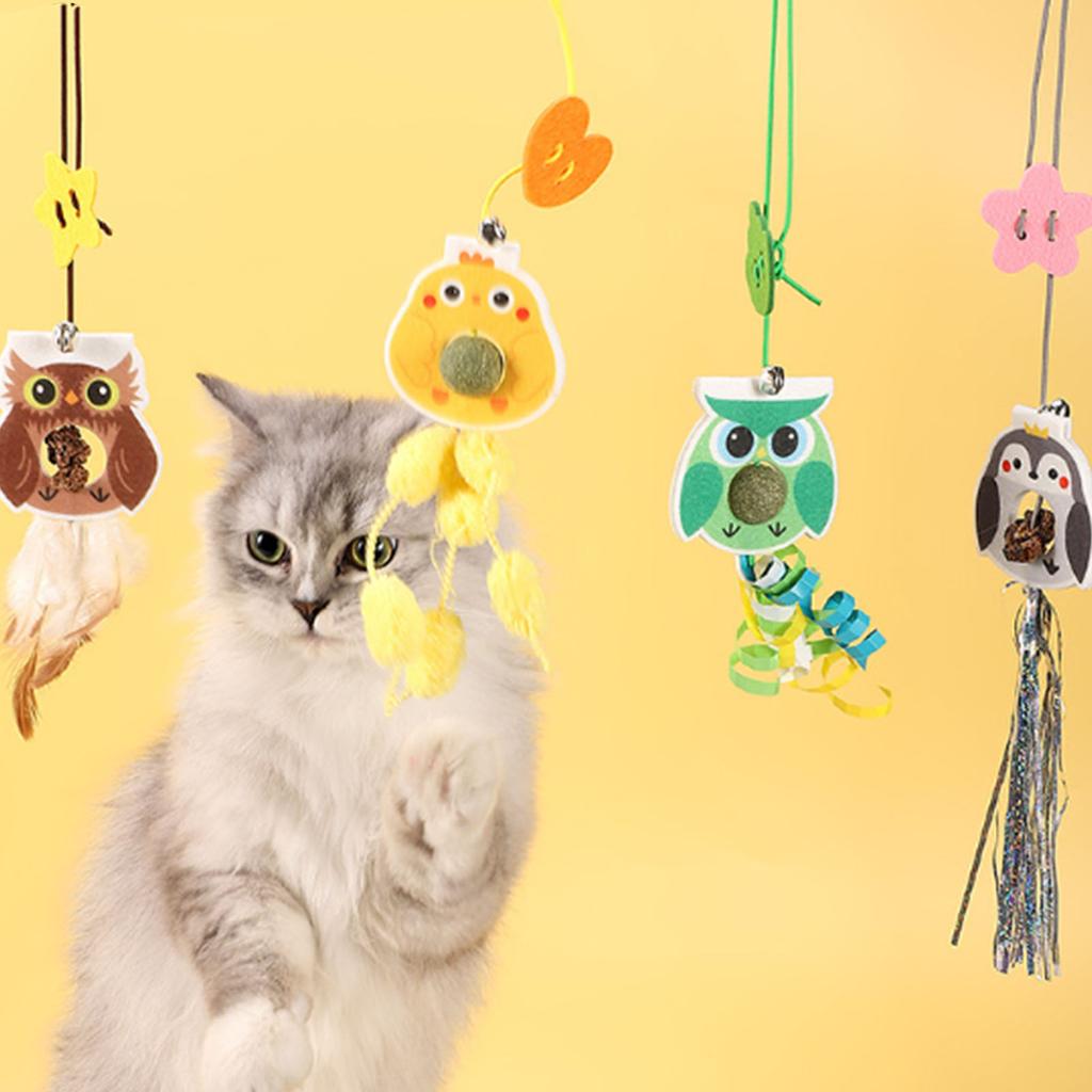 Веревочная игрушка для кошки, подвесная на дверь, перьевая игрушка, эластичная, выдвижная, привлекательная игрушка-дразнилка для кошки, маленький пингвин