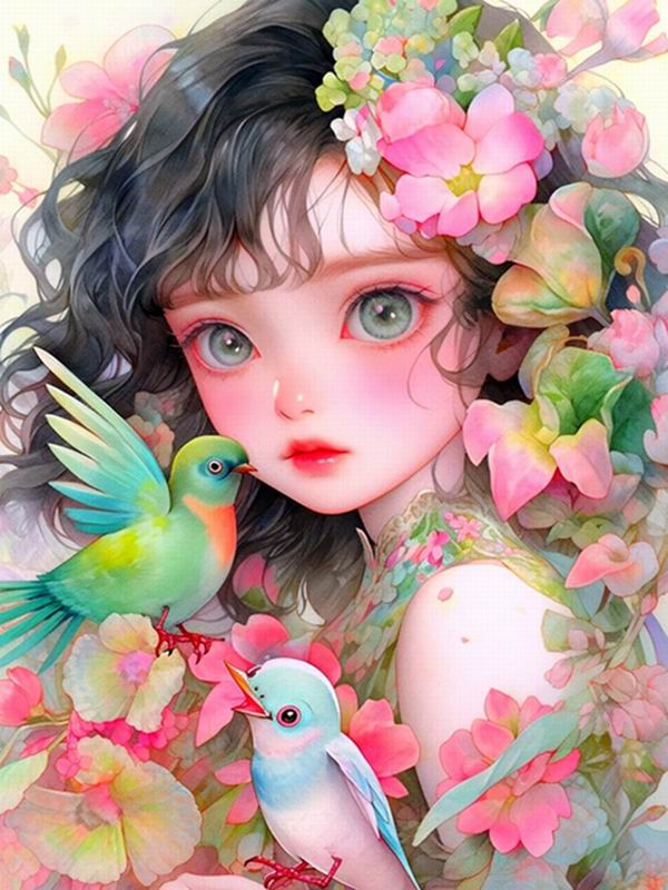 Алмазная картина с изображением девушки из мультфильма, новые поступления, Diy, полная квадратная круглая дрель, стразы, вышивка, цветы и птицы, мозаика, наборы для вышивки крестом, декор стен