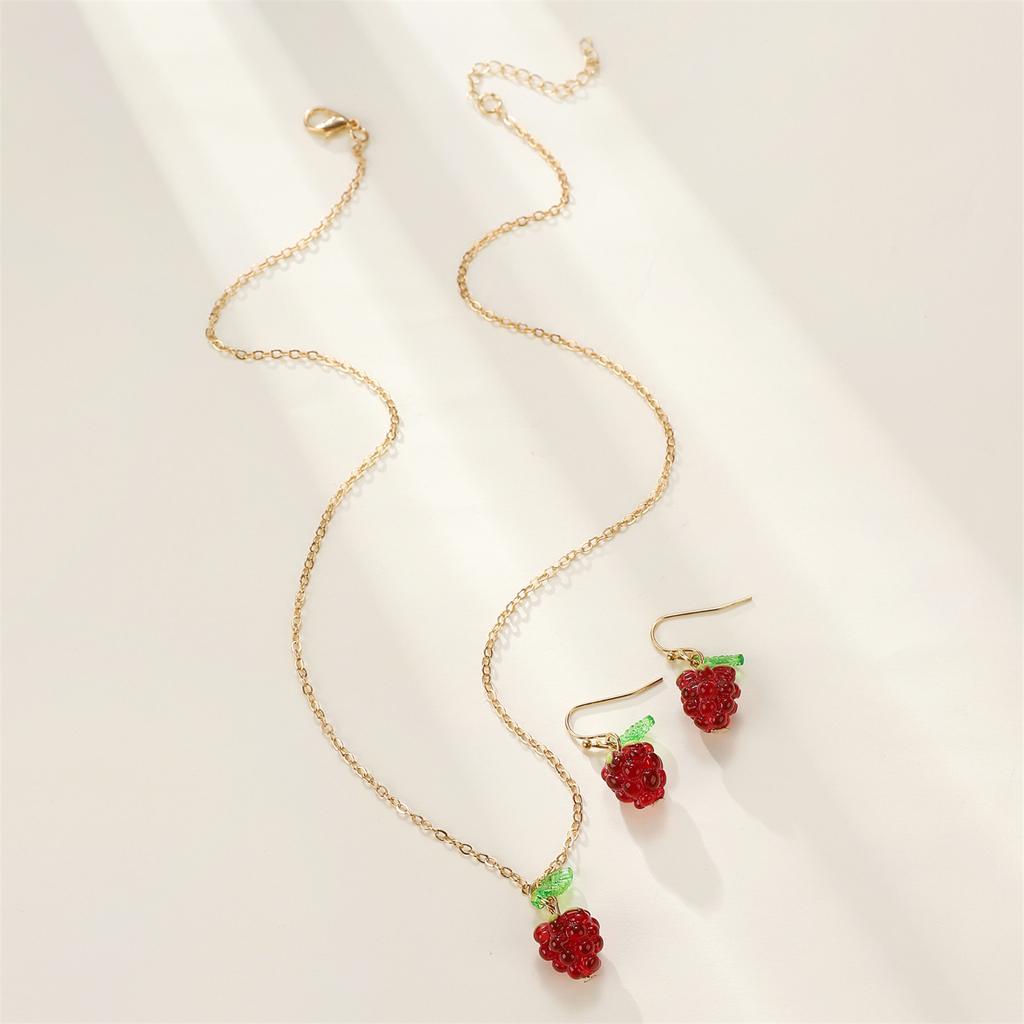 Raspberry Charm Jewelry Set for Women Fashionable Alloy Necklace and Earrings Fruit Theme Accessories for Daily Wear