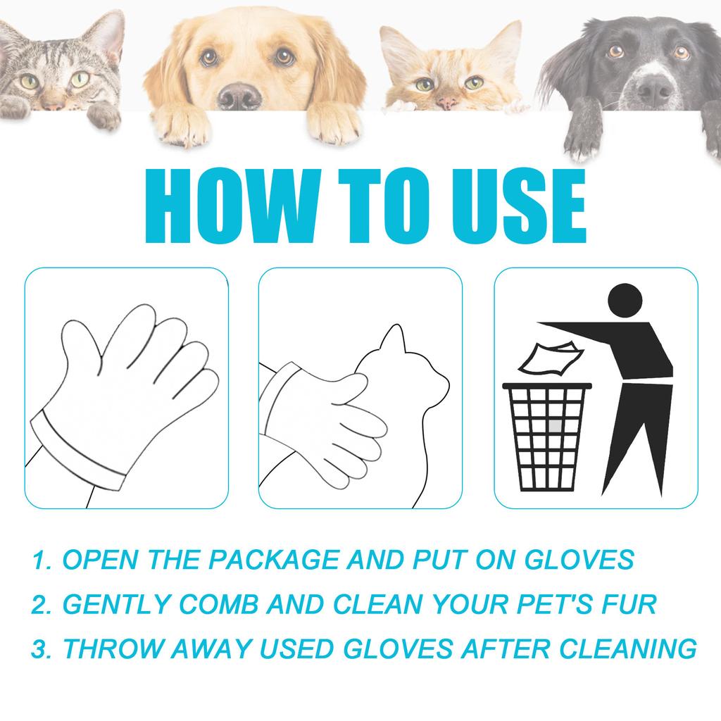 Перчатки для чистки домашних животных, салфетки, одноразовые перчатки для домашних животных, дезодорирующие салфетки для чистки глаз и ушных каналов, 3 пары, 15 мл