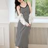 Large Striped Suspender Dress for Women's Summer Pure Cotton New V-neck Vest Long Skirt