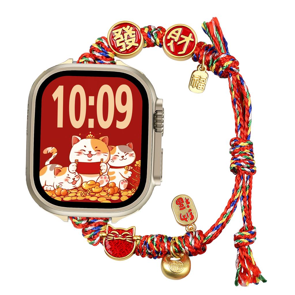 Плетеный ремешок для Apple Watch к Китайскому Новому году, Series 11 10 42 мм / 9 8 7 41 мм / SE3 SE2 SE 6 5 4 40 мм / 3 2 1 38 мм, ремешок для часов с подвесками
