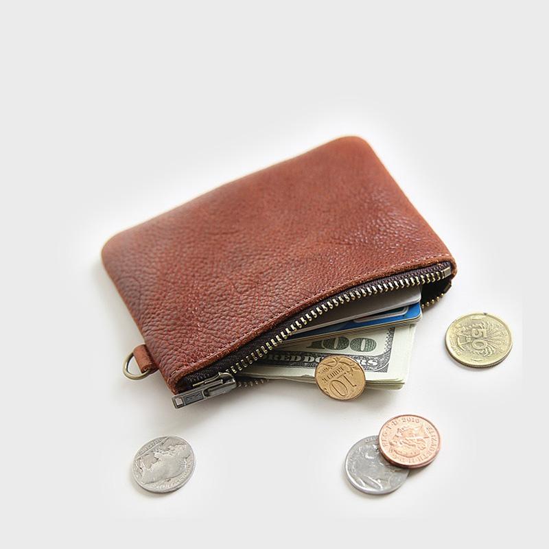 Кошелек ручной работы из кожи для мелочи, мини-кошелек для мелочи, винтажная сумка для ключей и монет на молнии