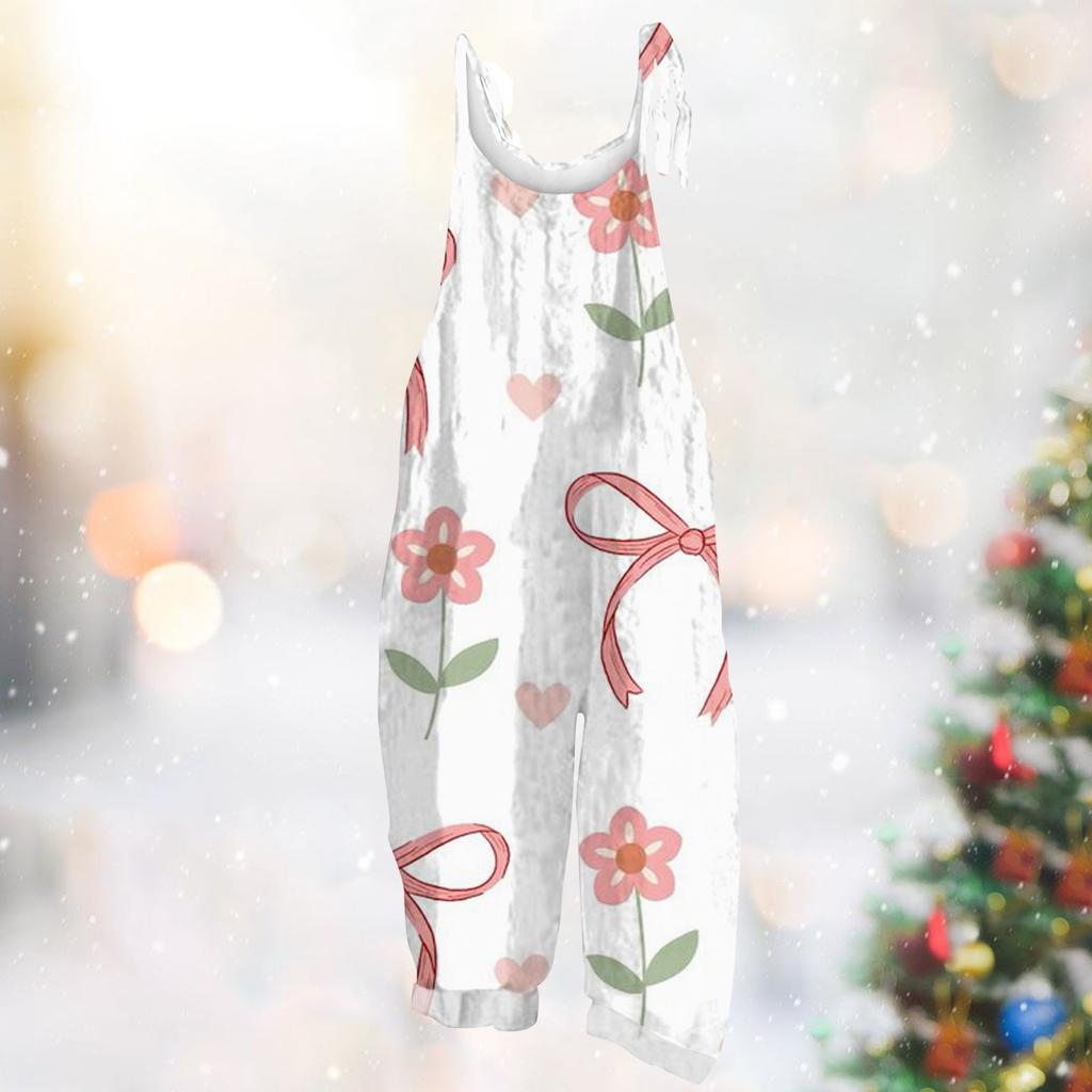 Женский комбинезон с карнавальным принтом, свободный, винтажный, на бретелях, хлопок, лен