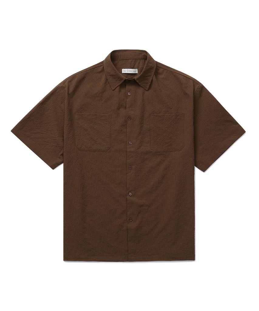 CONNECT KINLOCH Loose Fit Seersucker Short Sleeve Shirt (Brown)
