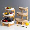 2-3 Tiers Plastic Fruit Plate Wood Holder Oval Serving Bowl Party Bar Food Server Display Stand Candy Dish Shelves Home Storage
