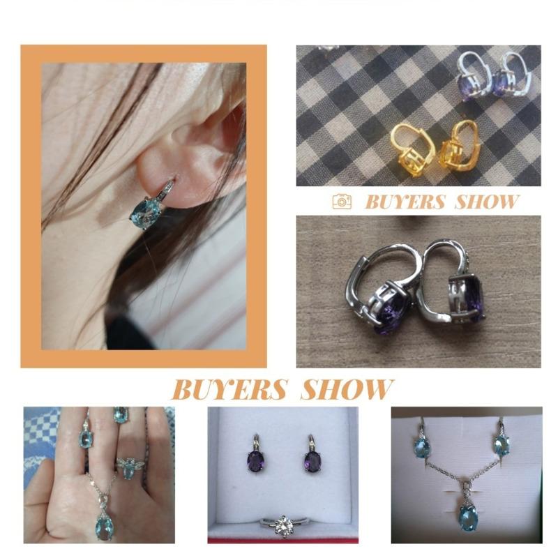 BELLA BOX Fashion Jewelry Oval Blue Red Purple Yellow Topaz Clip Earrings For Women Party Valentines Earring Gifts