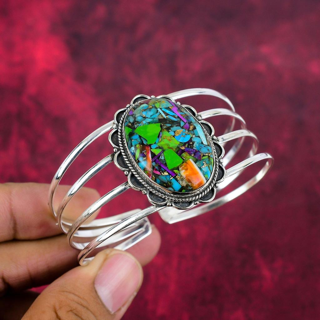 Fiesta Kingman Turquoise Bangle, 925 Solid Sterling Silver Gemstone Jewelry, Handmade Bangle For Wedding Gift