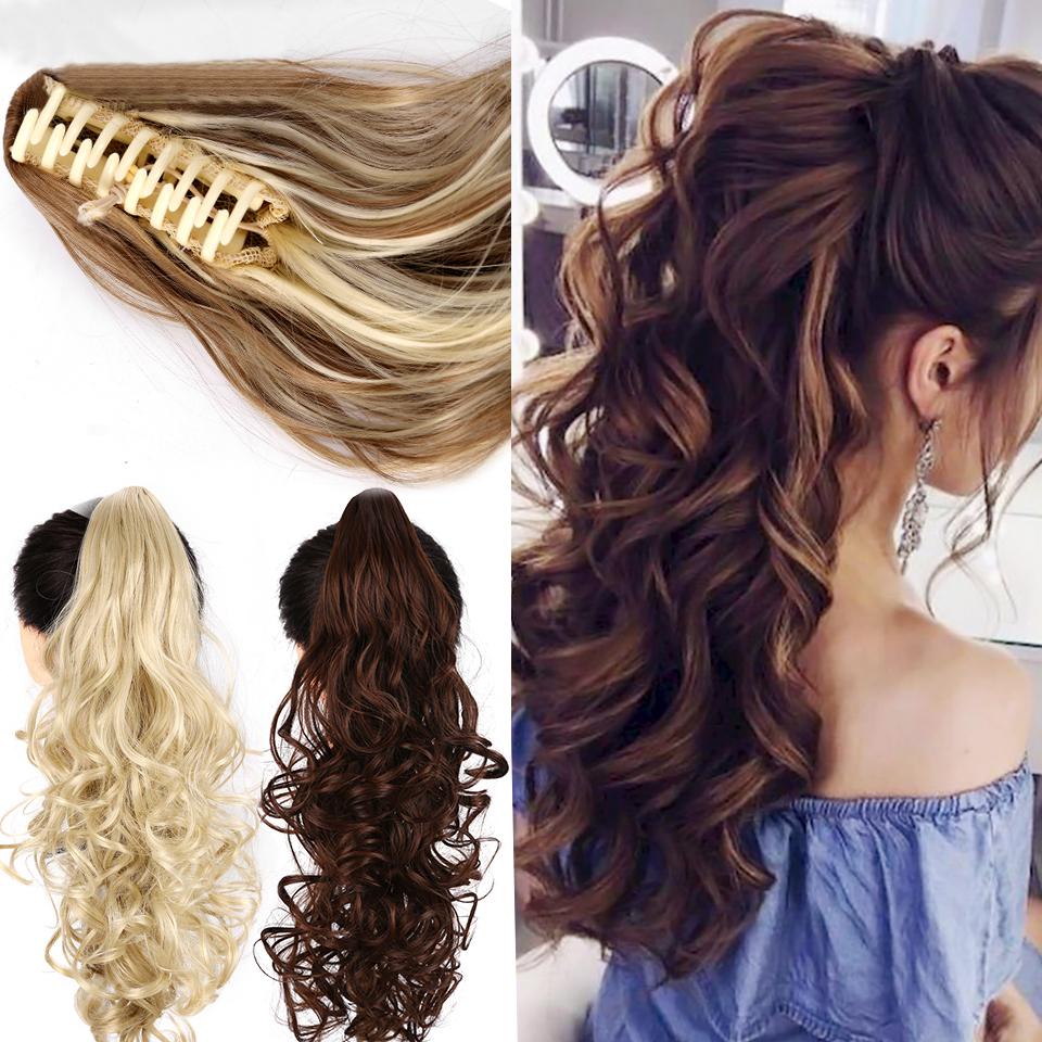 Синтетический женский хвост на заколке, вставные волосы, волнистый кудрявый стиль, накладной хвост, прическа черного, коричневого, блонда