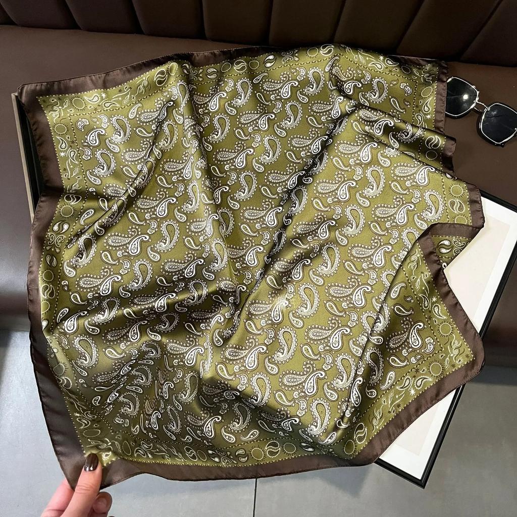 Plaid Silk Square Scarf Women Satin Shawl Wrap Hijab Female Hair Band Wrist Luxury Headkerchief 70*70cm Echarpe Bandana