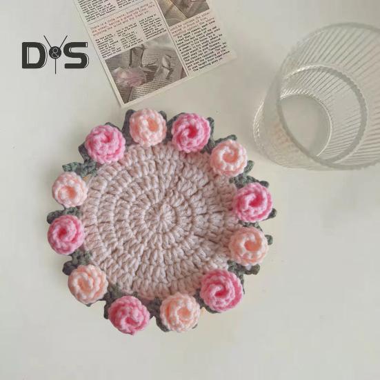 Подставка под стакан с розой ручной работы, вязаная крючком, цветочный букет, вязаные подставки, цветочный коврик для чашки, букет, подарок, декор для журнального столика