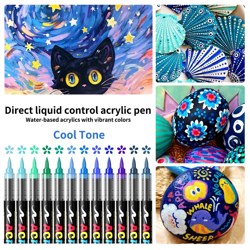 XinyiArt Cool Warm Color Series Multi-color 12 Colors Soft-tip Direct Liquid Markers Pen Painting DIY Artist Acrylic Marker Set