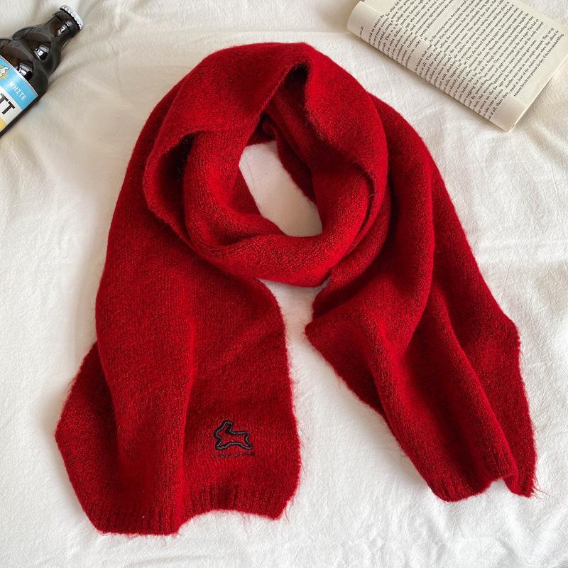 Red Embroidered Wool Scarf Female Rabbit Festive Autumn and Winter Versatile Imitation Cashmere Knitted Shawl