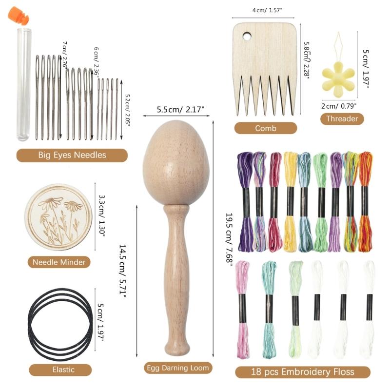 Darning Egg Wood Sewing Tool and Thread Needle Kits Patch Holes Repair for Socks Hats Pant Sweaters DIY Crafts