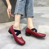Genuine Leather Mary Jane Crossover with Square Toe Vintage Block Heel Ballet Shoes Single Shoes