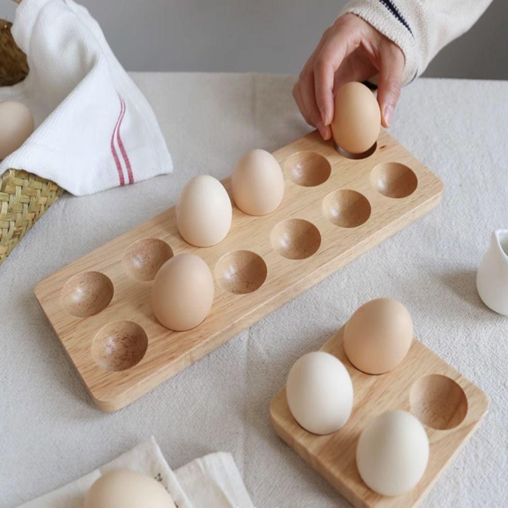 Japanese-style Wooden Egg Holder 4/6/12 Holes Egg Storage Rack Household Egg Plate  Tabletop