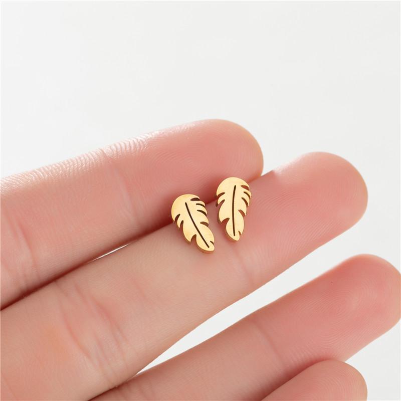 Punk Geometric Volleyball Earings Women Tiny Stainless Steel Heart Feather Triangle Umbrella Stud Earrings Pendiente Hombre