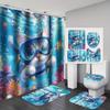 4Pcs Bathroom Shower Curtain Set Undersea World Pattern  Bathroom Curtain With 12 Hooks Non Slip Rugs Toilet Cover Mat Bathroom Partition