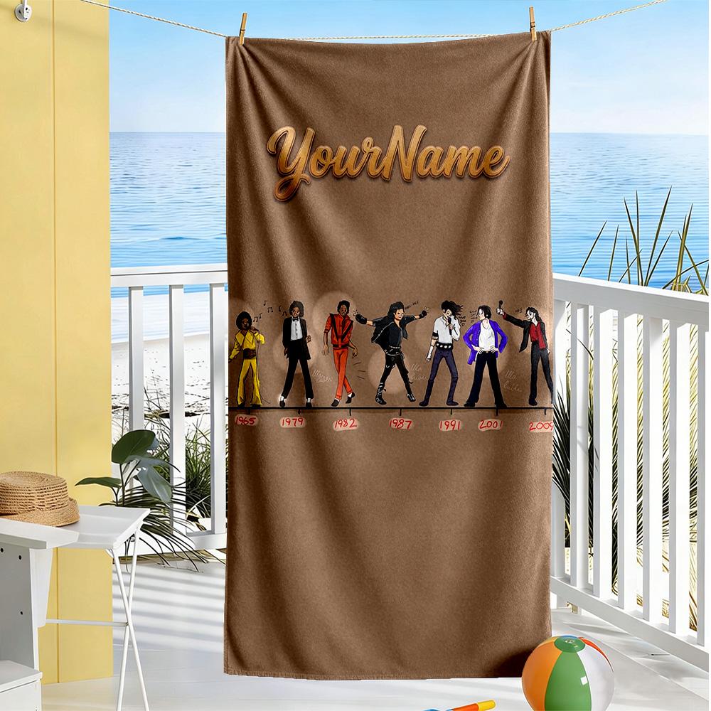 Michael Jackson Customized Name Beach Towel Super Soft & Absorbent Ideal for Travel Outdoor Swim Pool Yoga Surf Camping Hiking Gym Gift Holiday