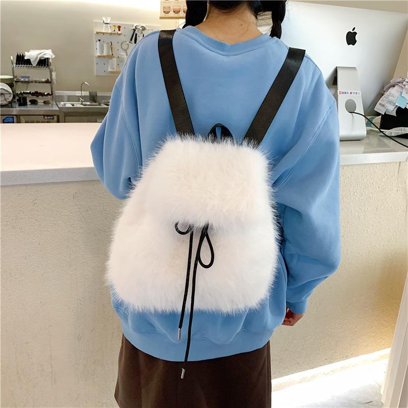 Schoolbag new fashionable and cute imitation fox fur plush bag autumn and winter large capacity plush bag medium and large high school student