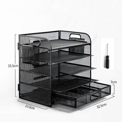 5-уровневые сетчатые металлические настольные органайзеры с 1 ящиком и 2 держателями для ручек для файлов формата А4, писем и почты.