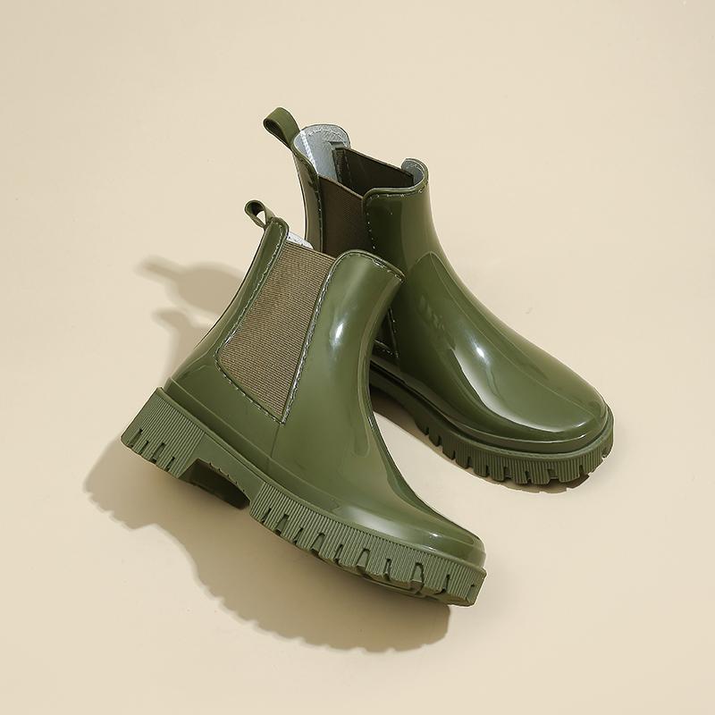 Женские дождевые туфли для взрослых нового стиля: Водонепроницаемые ботинки, Стильные для ношения на открытом воздухе, Резиновые ботинки, Короткие резиновые сапоги